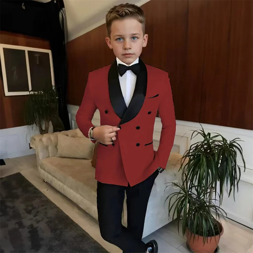 Double Breasted Kids Tuxedo 2 Pieces Holiday Outfit,High Quality Shawl Lapel Boys Suits Weddin Wear,Plus Size Suit Set