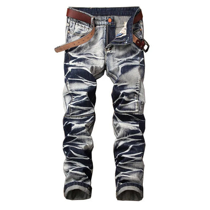 2026 New Men's Yellow Jeans, Blue Stretch Biker Trousers, Broken Hole Jeans, Fashion Popular Men Denim Pants Big Size 29-42