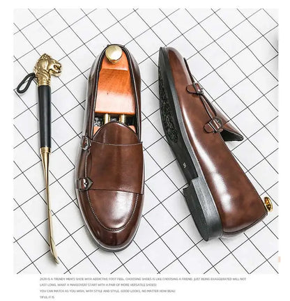 Man Leather Shoes Formal Monk Man Business Office Male Casual Dress Derby Shoes Buckle Wedding Party Luxury Botas Para Hombre