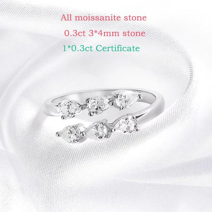 Water Drop Certified Moissanite Ring for Women Lab Diamond Promise Band Pure S925 Silver Female Crown Single Tail Rings