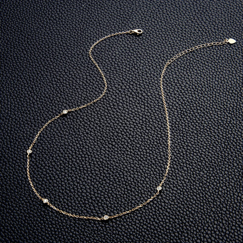 925 Sterling Silver Necklaces Round Cut 2.5mm/4mm Bezel Moissanite Choker Necklace for Women Multilayer Neck Jewelry