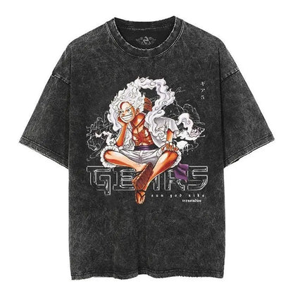 Unisex Oversized Anime Washed T-shirt Men One Piece Streetwear Women Short Sleeved Graphic Tee Summer Harajuku Casual Top HipHop