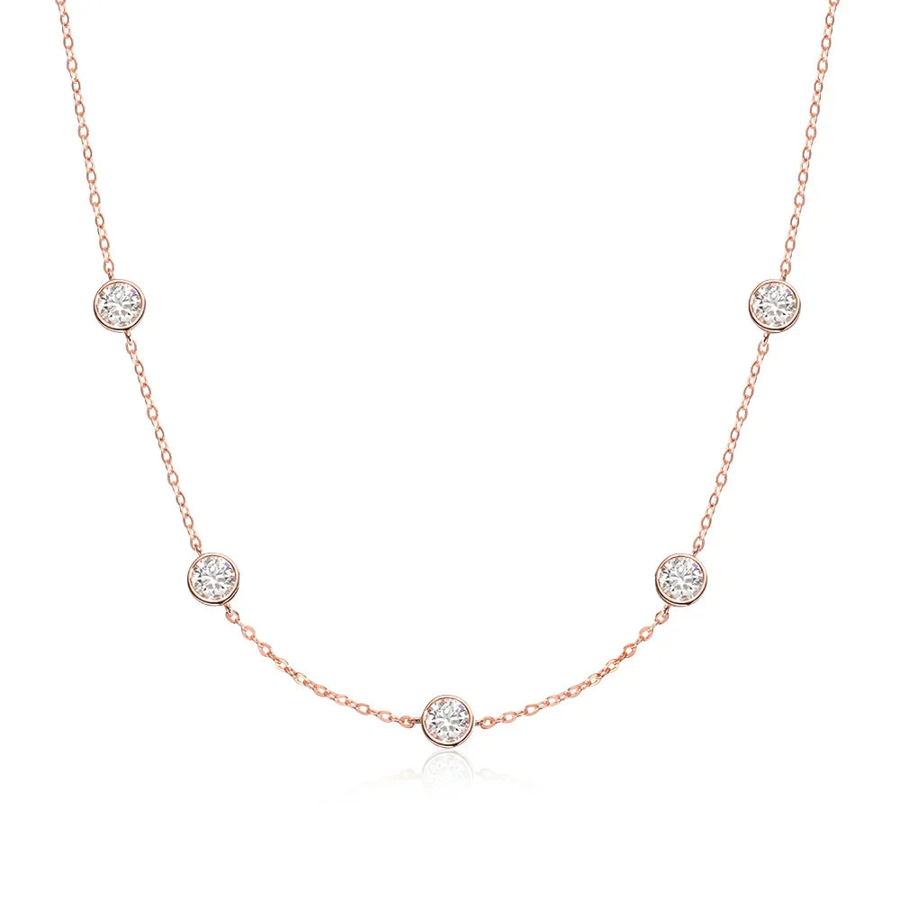 D VVS1 Moissanite Necklace for Women Sterling Silver with GRA Clavicle Chain Plated 18K White Gold Wedding Fine Jewelry
