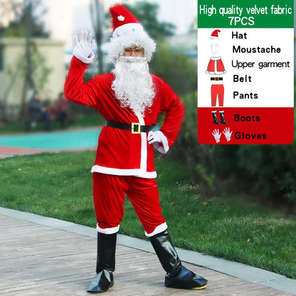 Santa Claus Clothes New Year Christmas Eve Party Men Santa Velvet Suit Outfit Adults Xmas Cosplay Costume