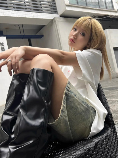 S-4XL Denim Shorts Women Chic Leisure Streetwear High Waist Korean Style Summer Knee Simple Comfortable Students Clothing New