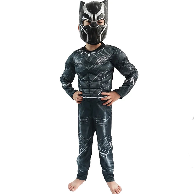 Anime Superhero Black Panther Cosplay Costume Black Panther Muscle Suit Jumpsuit Halloween Performance Costume Mask Paw Set