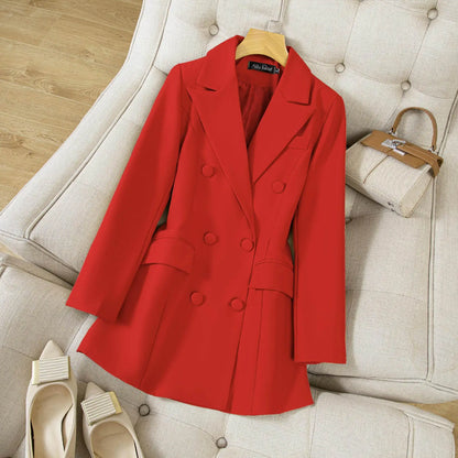 2026 New Women's Double-Breasted Pure Color Commute Suit Jacket Korean Style Compact Youthful Buttoned Miniature Western Coat