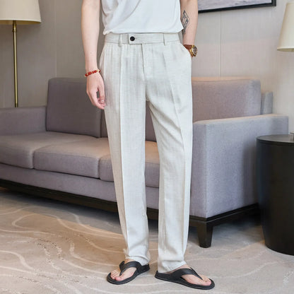 Summer New Linen Breathable Trousers High Quality Fashion Men Straight Casual Pants Men Slim Fit Solid Business Office Suit Pant