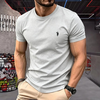 100% pure cotton high-quality brand round neck short sleeved men's 2026 summer fashion pony embroidery T-shirt casual sports top