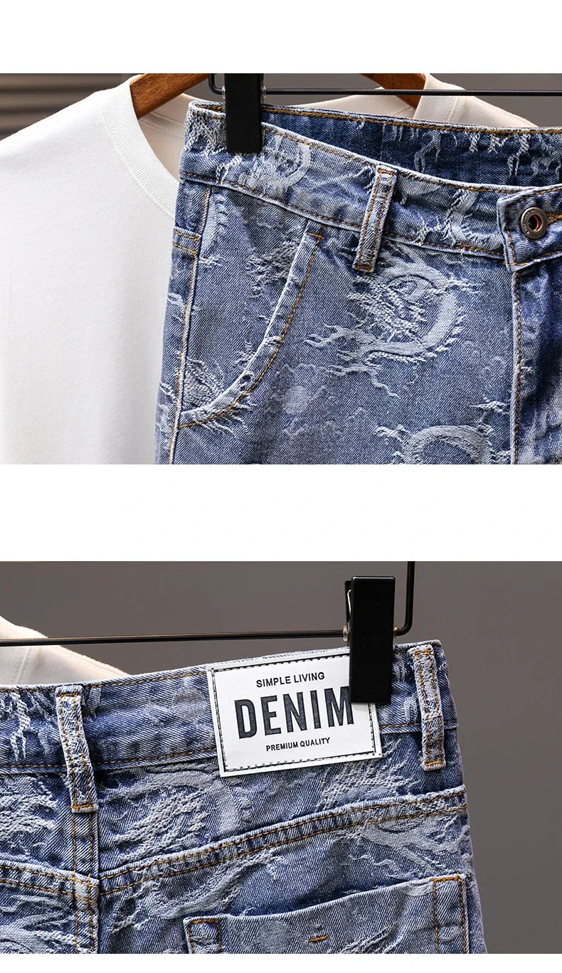Printed Men's Clothing Denim Shorts Men Summer New Fashion Bermuda Jeans Street Wear Straight Personality Male Short Pants