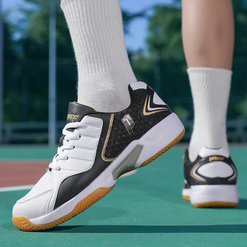 Professional Leather Men Badminton Shoes Couple Anti-Slip Training Sneaker Lightweight Women Tennis Shoes Volleyball Sport Shoes