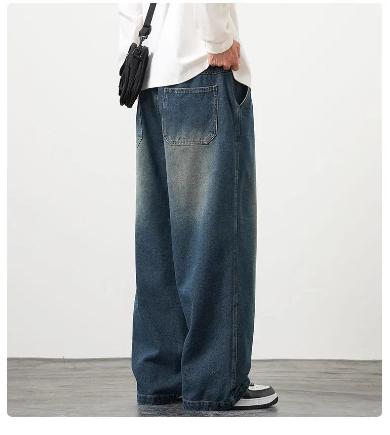 Plus Size M-8XL Baggy Jeans Men's Blue Black Streetwear Elastic Waist Y2K Trousers Fashion Straight Leisure Wide Denim Pants