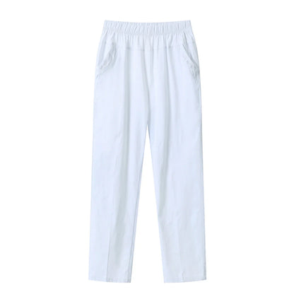 Summer Casual Washed Cotton Women's Plus Size Pants 2025 Elastic Waist Office Casual Outdoor Trousers Breathable Cool Clothing