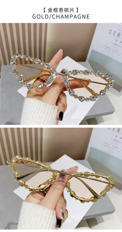 Luxury Crystal Women Cat Eye Sunglasses Female Diamond Trending Metal Frame Sun Glasses Driving Eyeglasses Uv400 Gafas De Sol