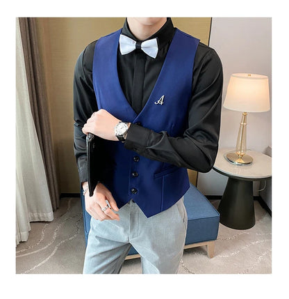 Top Quality Men's Business Casual Slim Vest Fashion Designer Men Classic Solid Color Single Breasted Sleeveless Vest Size 5XL-M