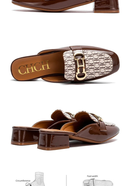 Buckle Mules for Women Round Toe Backless Flat Mules Slides Mules Shoes Ladies Slip-on Loafers students