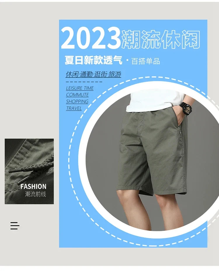 Summer new men's work shorts pocket zip trend versatile casual trousers five work trousers