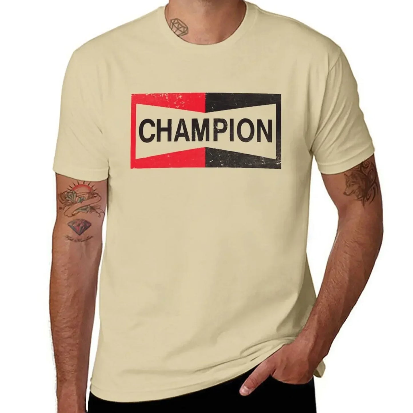 CHAMPION - Spark Plug Retro Distressed Emblem - Cl T-Shirt Short sleeve tee new edition slim fit t shirts for men