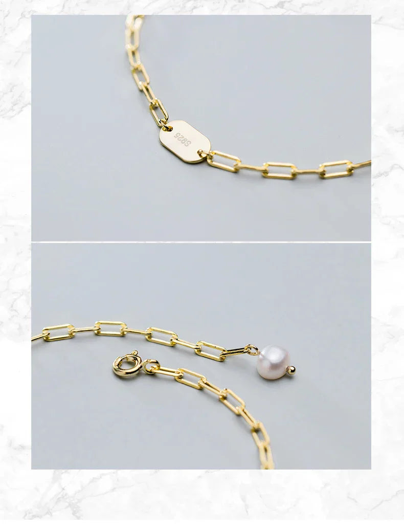 3 Color 925 Sterling Silver Simple Bracelet for Women Fashion Geometric Oval Pearl Bracelet Korea Style Fine Jewelry Gift