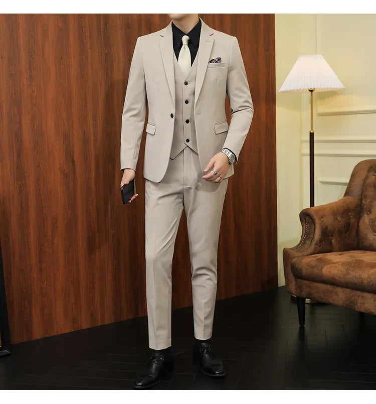S-7XL Jacket Vest Pants Luxury Elasticity Boutique Fashion Men's Solid Color Casual Business Suit 3-piece Sets Groom Wedding