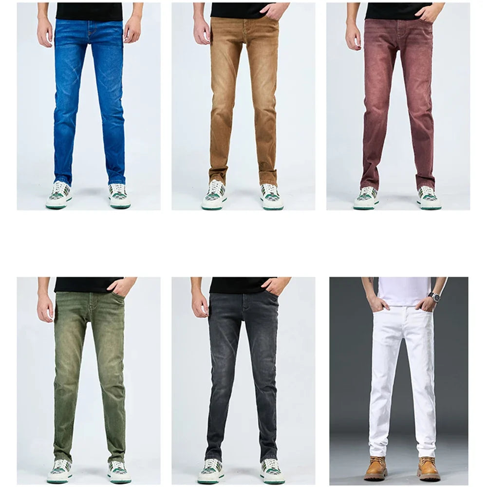 2025 Autumn Men's White Slim Fit Straight Jeans Casual Stretch Denim Pants Comfortable Fashion Streetwear Male Brand Clothing