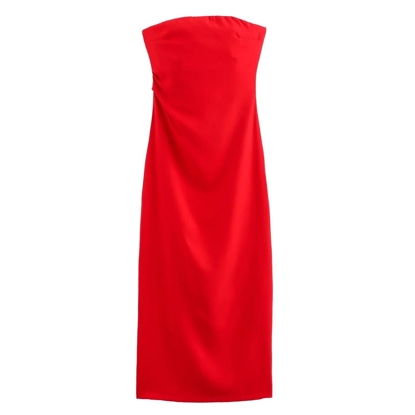 Women Fashion Summer New Sexy Split Back Zip Pleated Sleeveless Strapless Dress Chic Female French Elegant Evening