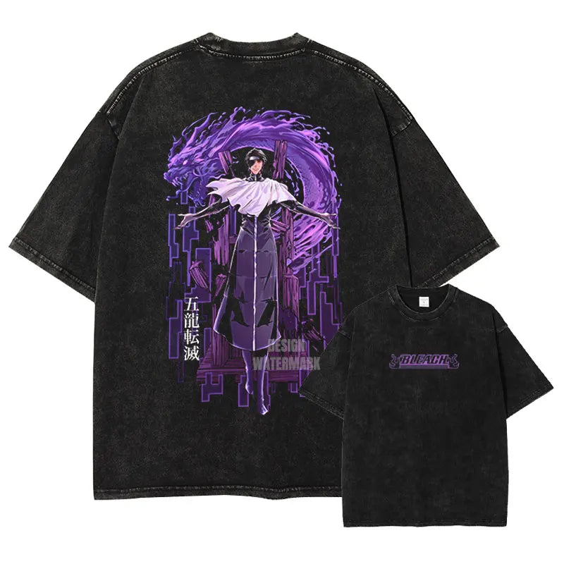 Japan Anime Bleach Aizen Sousuke Graphic Tee Men Oversized Washed Tshirts Manga Casual T Shirt Harajuku Male Cotton T-shirt