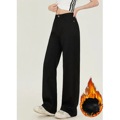 Winter Girls Thermal Fleece High Waist Jeans Lady Snow Warm Plush Denim Pants Women Classic Fashion Straight Leg Trousers