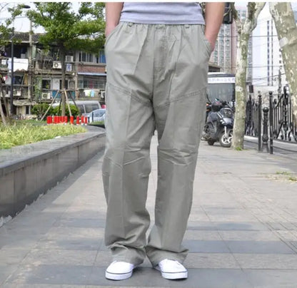 Spring Men cargo cotton pants pocket large size big 8XL 10XL 9XL 140KG loose out door casual safari style pants black 46 48 50