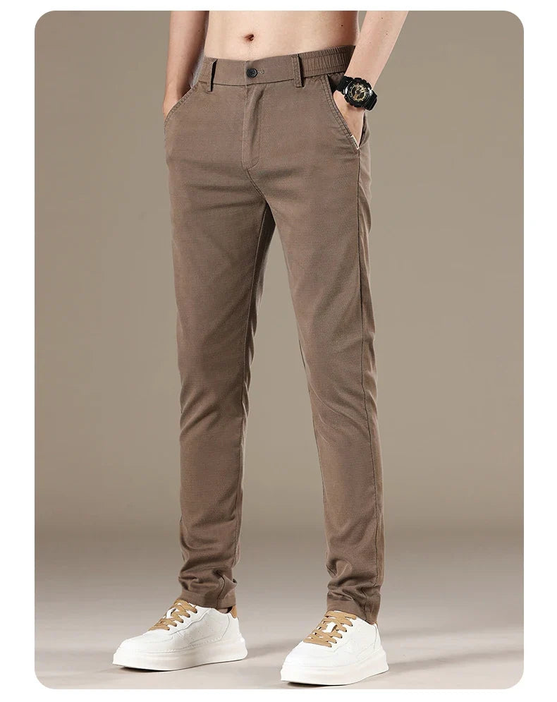 New Spring Summer Lyocell Fabric Mens Casual Pants Hight Quality Fashion Slim Business Trousers Brand Elastic Soft Pants