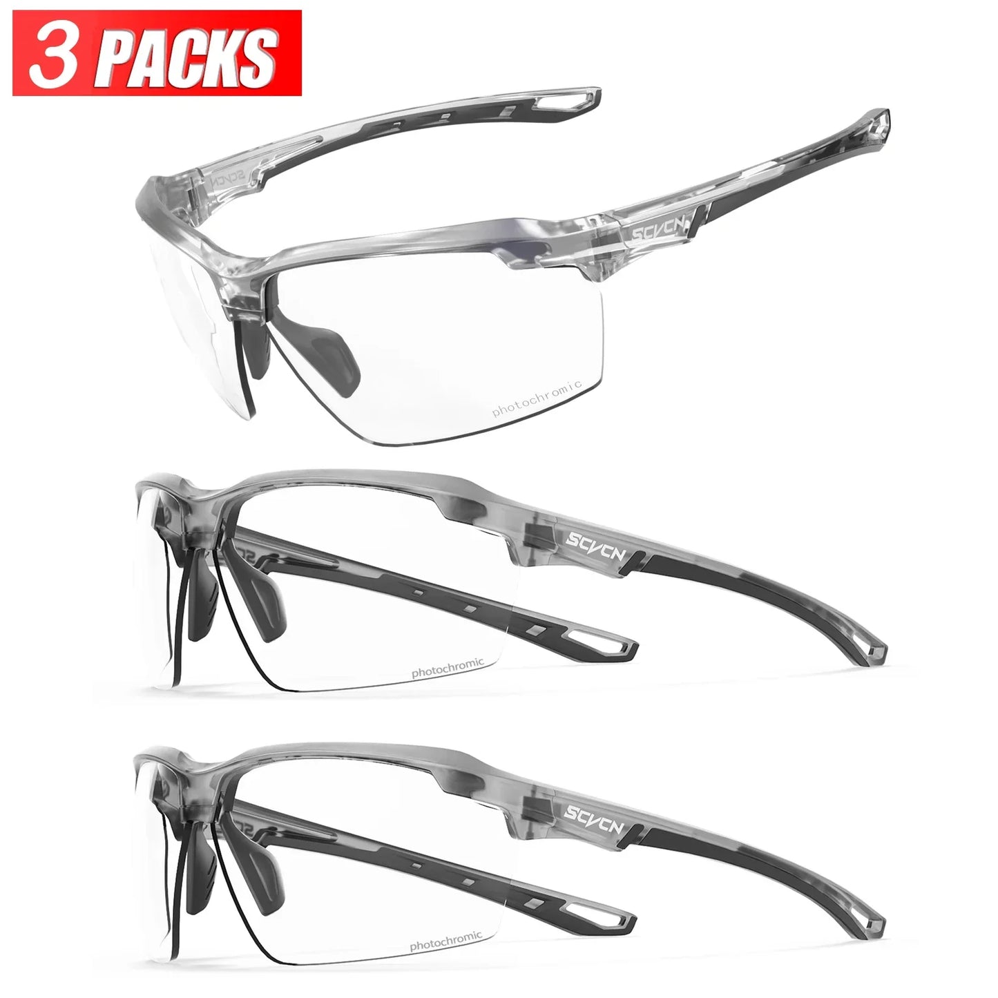 3PACKS Photochromic Cycling Sunglasses Glasses Bike MTB Bicycle Hiking Golf UV400 Sports Glasses for Men Women Baseball