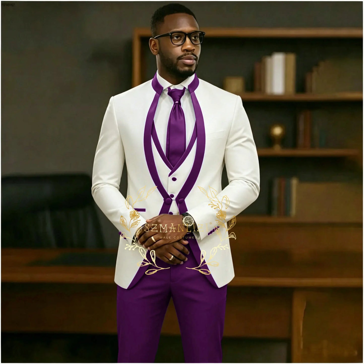 Handsome Formal Tuxedos Suits For Men Wedding Party Dress Slim Fit 3 Pieces Groomsmen Jacket Vest Pant 3 Piece Male Costume