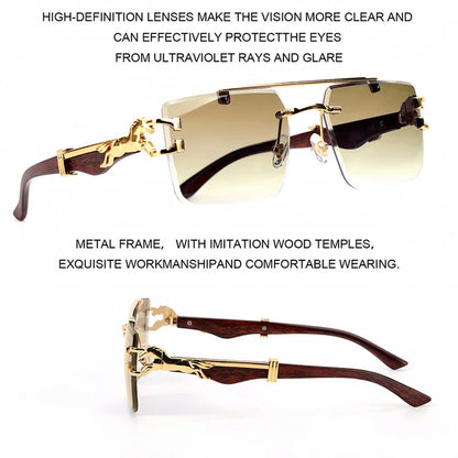 Wood Grain Sunglasses Women Trendy 2024 Rimless Sunglasses Men Vintage Designer Fashion Glasses Lentes De Sol Mujer Zonnebril