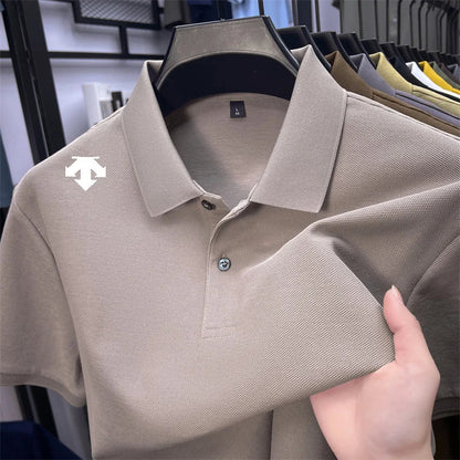 100% men's summer luxury brand polo shirt lapel geometric printing short sleeves t-shirt outdoor leisure men clothing tops