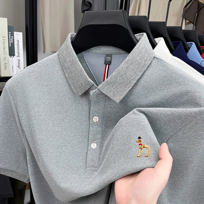 Brand Design Men's Polo Shirt Lapel Short Sleeve T-Shirt Summer New Exquisite Dog Embroider Fashion Business Handsome Men's Wear