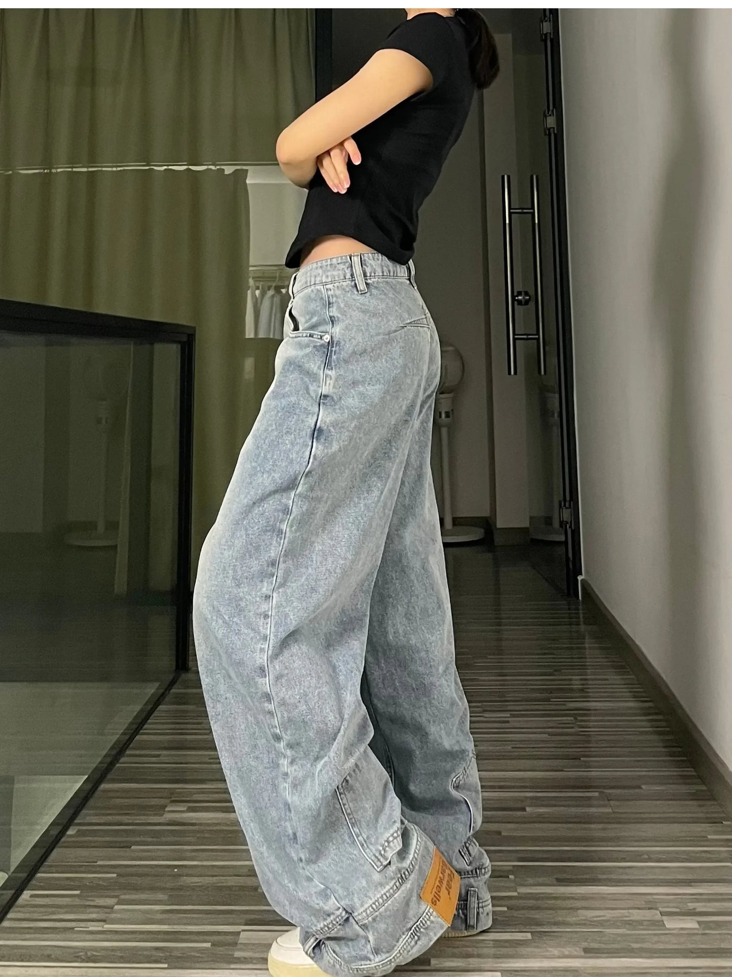 Casual jeans reversible pants ins fashion American retro Y2K loose high waist jeans women street clothing loose trousers pants