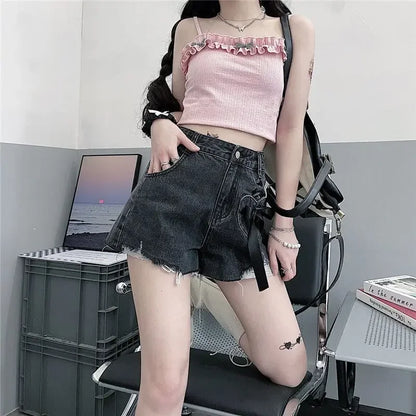 Classic Bow High Waist Short Jean Pants Woman New In Casual Jorts Hot Stretchy To Wear Harajuku Fashion Denim Shorts for Women