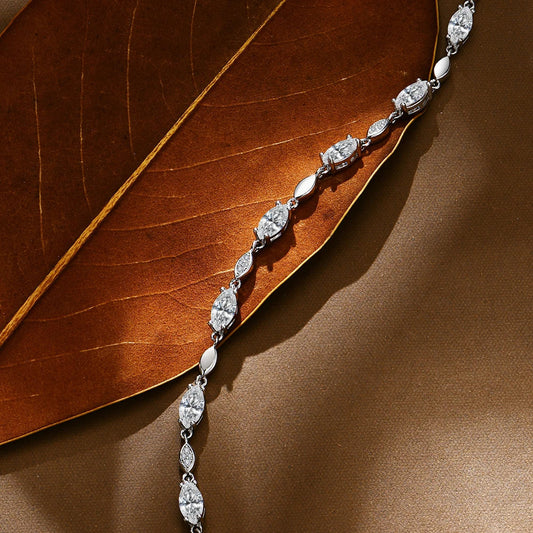 Bracelets Tennis Marquise Moissanite Ronds D VVS1 en Argent Sterling 925 Véritable pour Femme Homme Testeur de Diamant Passé Cadeau Bijoux