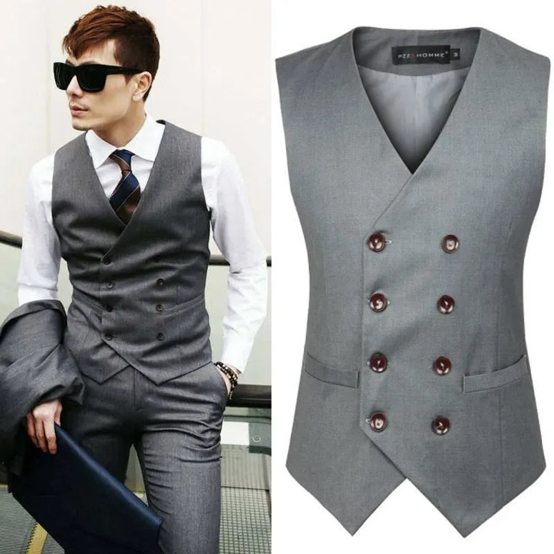 Black Mens Suit Vest Professional Men's Double Breasted Casual Vest Seasonal Men's Wedding Groomsman Suit Top Gray Vest jacket