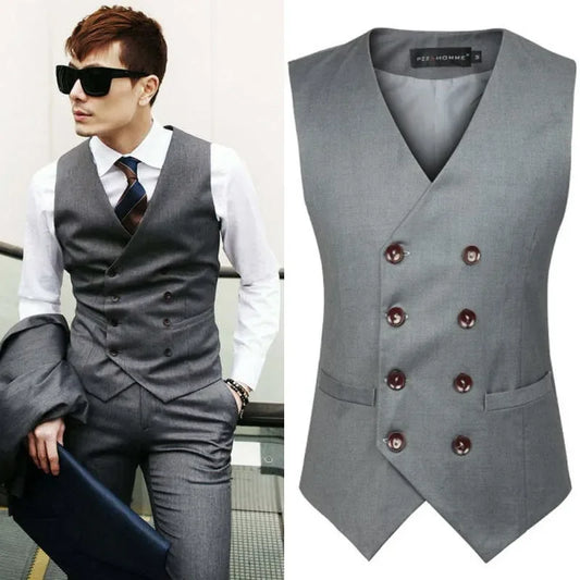 Black Mens Suit Vest Professional Men's Double Breasted Casual Vest Seasonal Men's Wedding Groomsman Suit Top Gray Vest jacket