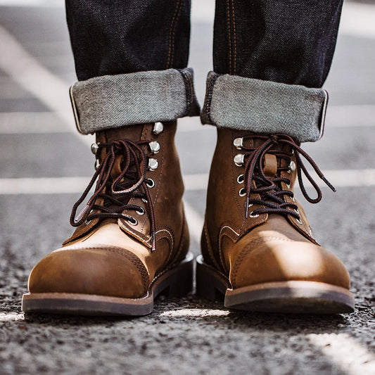 Full-Grain Leather 8111 Ankle Boots Retro Genuine Leather Paratrooper Motorcycle Boots for Men's Fall Winter Casual Shoes