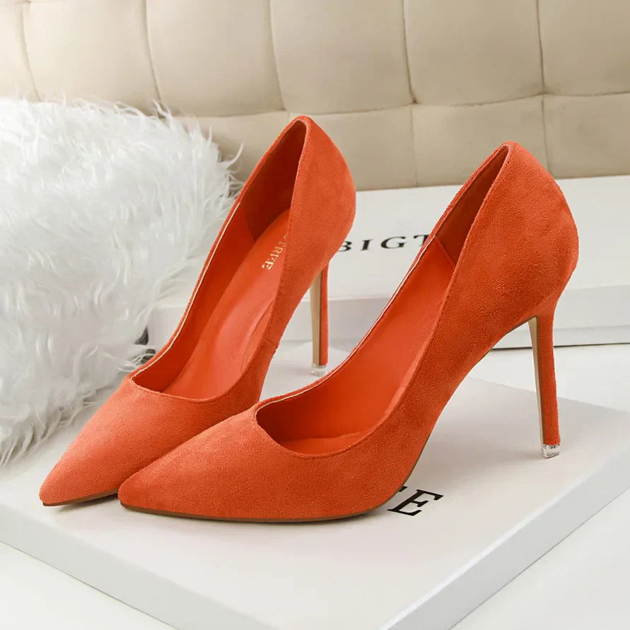 Women 9cm High Heels Yellow Burgundy Pumps Plus Size Stripper Suede Escarpins Lady Wedding Bridal Scarpins Green Blue Prom Shoes
