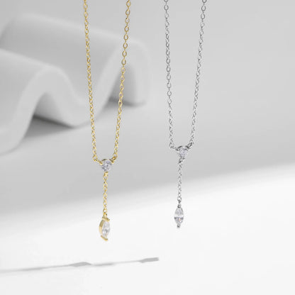 925 Sterling Silver Dainty Y Shape Round & Rhombic Fashion Pendant Necklace For Women Chain Necklace Trendy Jewelry Gift