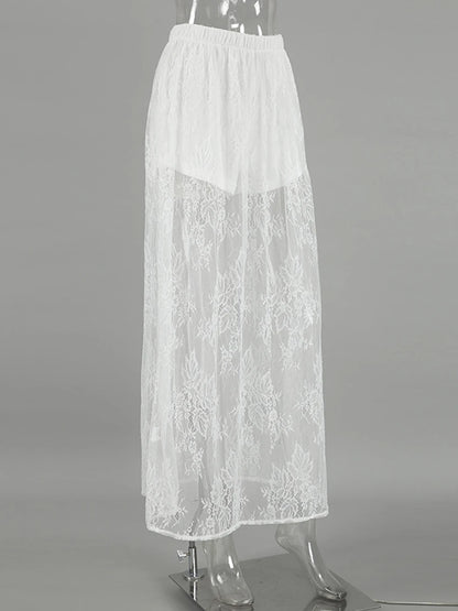 Lace Jacquard Transperant Skirt Women Summer New High Waist Sexy Casual Long Skirts 2025 Streetwear Fashion White Maxi Skirt