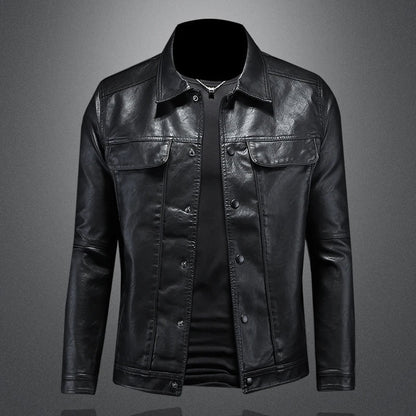 2024 Autumn and Winter New Men's Fashion Handsome with Solid Color Boutique Lapel Motorcycle Leather Coat Slim Fashion  M-5XL