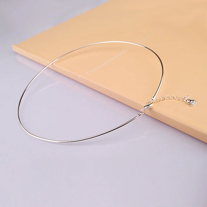 Vintage Simple 925 Sterling Silver Necklace Geometric Choker Shiny And Delicate Collarbone Chain For Women's Golden Jewellery
