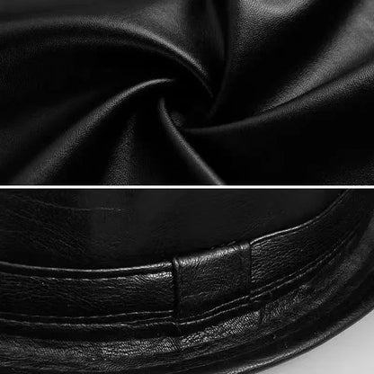 Men and Women Black Leather Fedora Hat Vintage Style Jazz Hat for Autumn & Winter Fashion, Handmade Trilby Hat