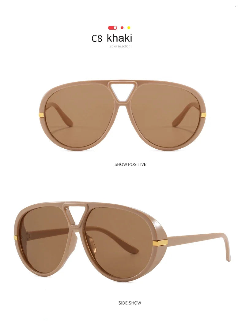 Cycling Trendy Women Square Twin Bridge Pilot Sunglasses New Luxury Designer Shades Outdoor Driving Travel Female Sun Glasses