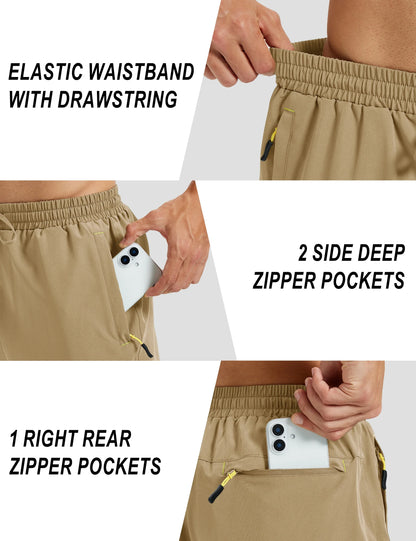 Mens Hiking Shorts Summer 7" Quick Dry Lightweight 3 Zipper Pockets Workout Gym Fitness Athletic Running Shorts Male