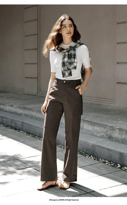 Women Pants Urban Workwear Cargo Wide Leg Loose Straight Casual Style Slim Street Daily Trousers 2026 Autumn